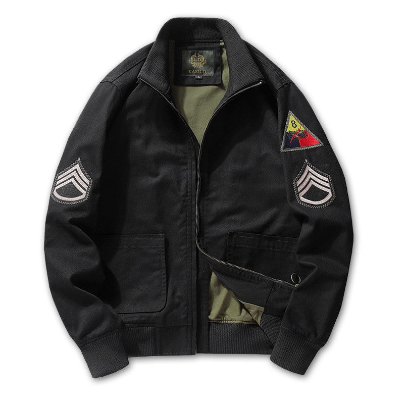 Herren Bomberjacke im Militärstil mit Patches und verdecktem Reißverschluss