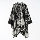 Damen Poncho mit Blumenmuster und Fransen