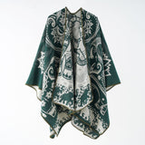 Damen Poncho mit Blumenmuster und Fransen