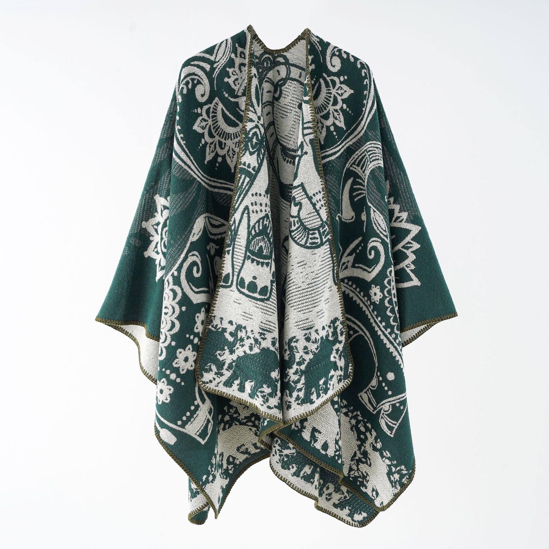 Damen Poncho mit Blumenmuster und Fransen