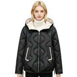Damen wattierte Kurzjacke mit Herzsteppung, abgerundetem Saum und Kapuze