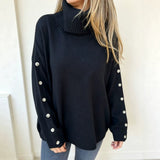 Mara | Damen Oversized Langarm-Turtleneck-Pullover mit Knöpfen