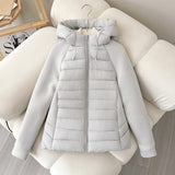 Damen leichte Hybrid-Steppjacke mit Kapuze und elastischen Ärmelpaneelen