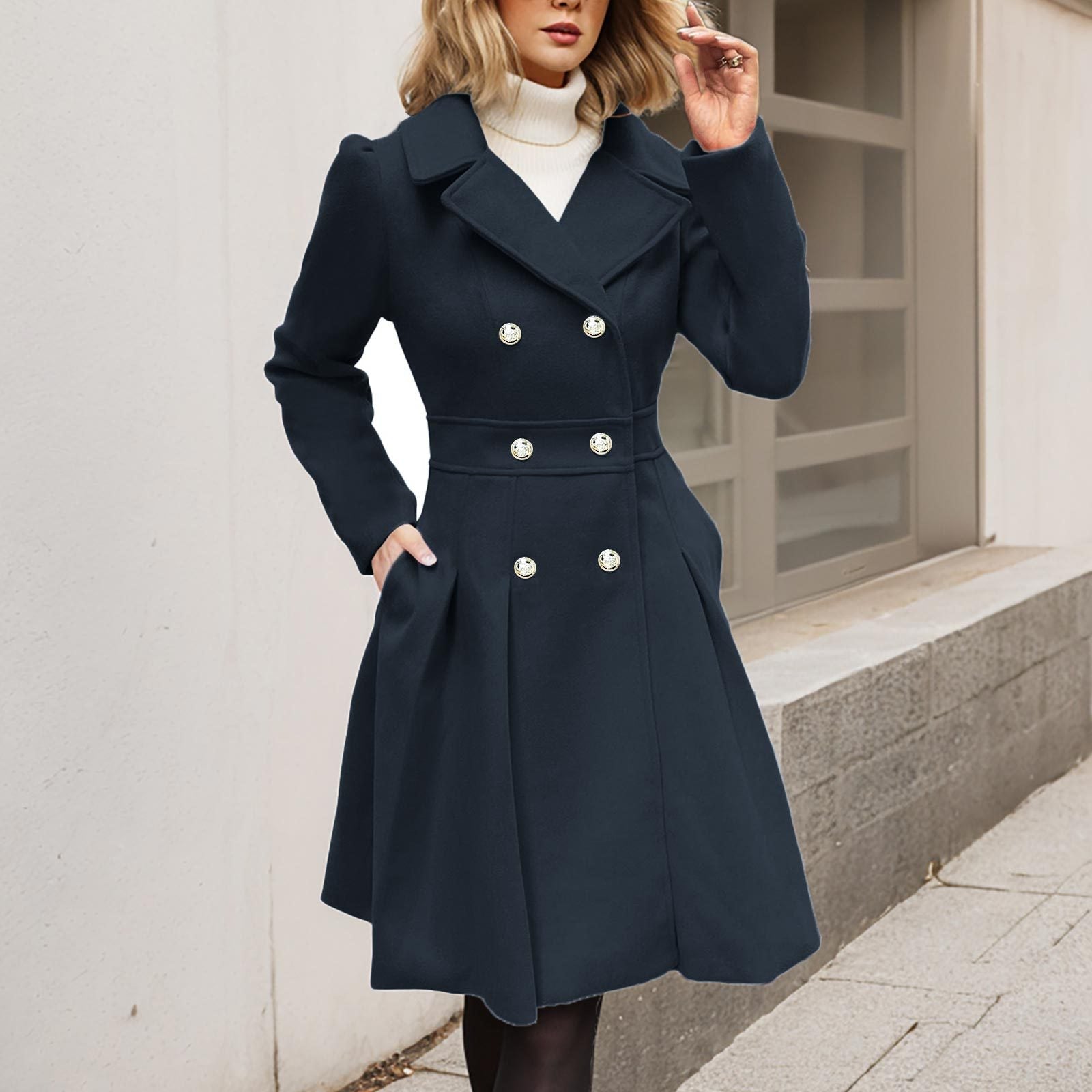 Damen Langarm-Mantel Longline mit Taschen