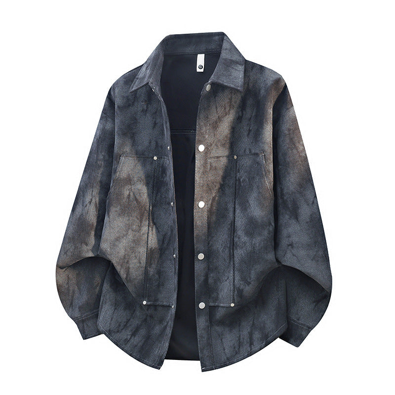 Herren Oversize-Hemdjacke in Acid-Wash-Optik mit Druckknopfverschluss