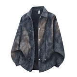 Herren Oversize-Hemdjacke in Acid-Wash-Optik mit Druckknopfverschluss