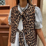 Damen Weste im Leopardenmuster mit Bindeband