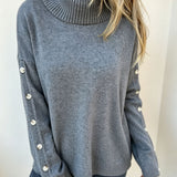 Mara | Damen Oversized Langarm-Turtleneck-Pullover mit Knöpfen