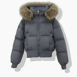 Damen kurzer gesteppter Pufferblouson mit abnehmbarer Kapuze
