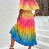 Damen Off-Shoulder Midi Kleid mit Rüsche
