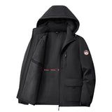 Herren gefütterte Softshell-Winterjacke mit Kapuze und Multifunktionstaschen