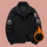 Herren Bomberjacke im Militärstil mit Patches und verdecktem Reißverschluss
