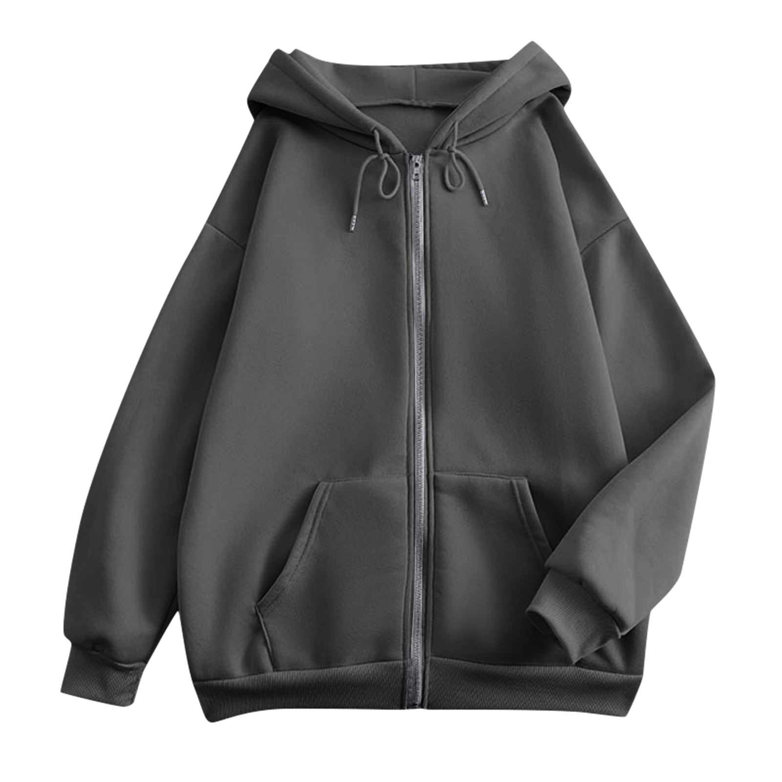 Damen weite Kapuzenjacke mit Reißverschluss, Kängurutaschen und Rippbündchen