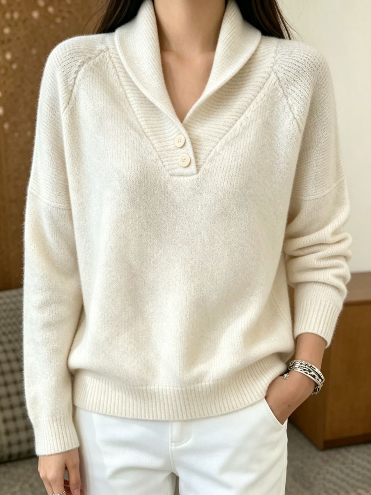 Martha | Damen Langarmpullover mit Knöpfen