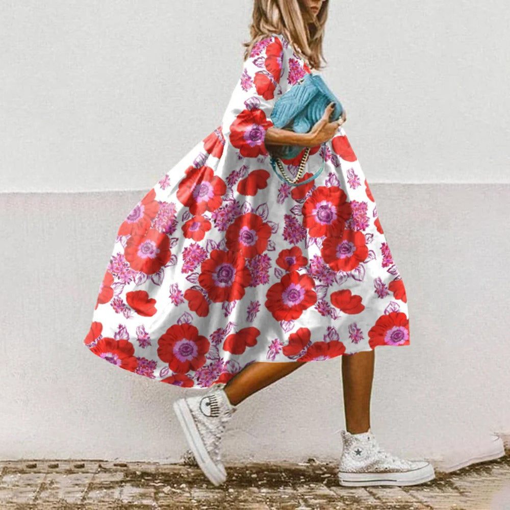 Levoire | Schickes Floral Paisley Druckkleid mit Dreiviertelärmeln