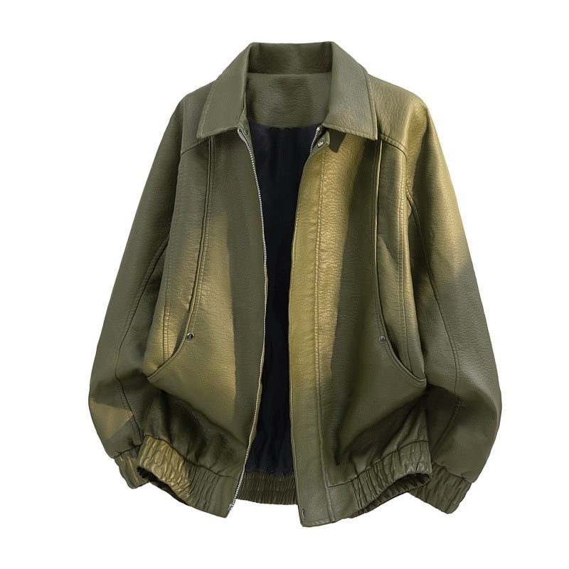 Herren Oversize-Fieldjacke aus Kunstleder mit verdecktem Reißverschluss