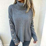 Mara | Damen Oversized Langarm-Turtleneck-Pullover mit Knöpfen
