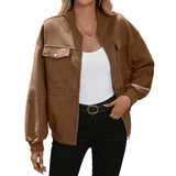 Damen Oversized Bomberjacke mit langen Ärmeln und Brusttaschen