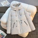 Damen kurze wattierte Kapuzenjacke mit hohem Stehkragen und Kordelzug