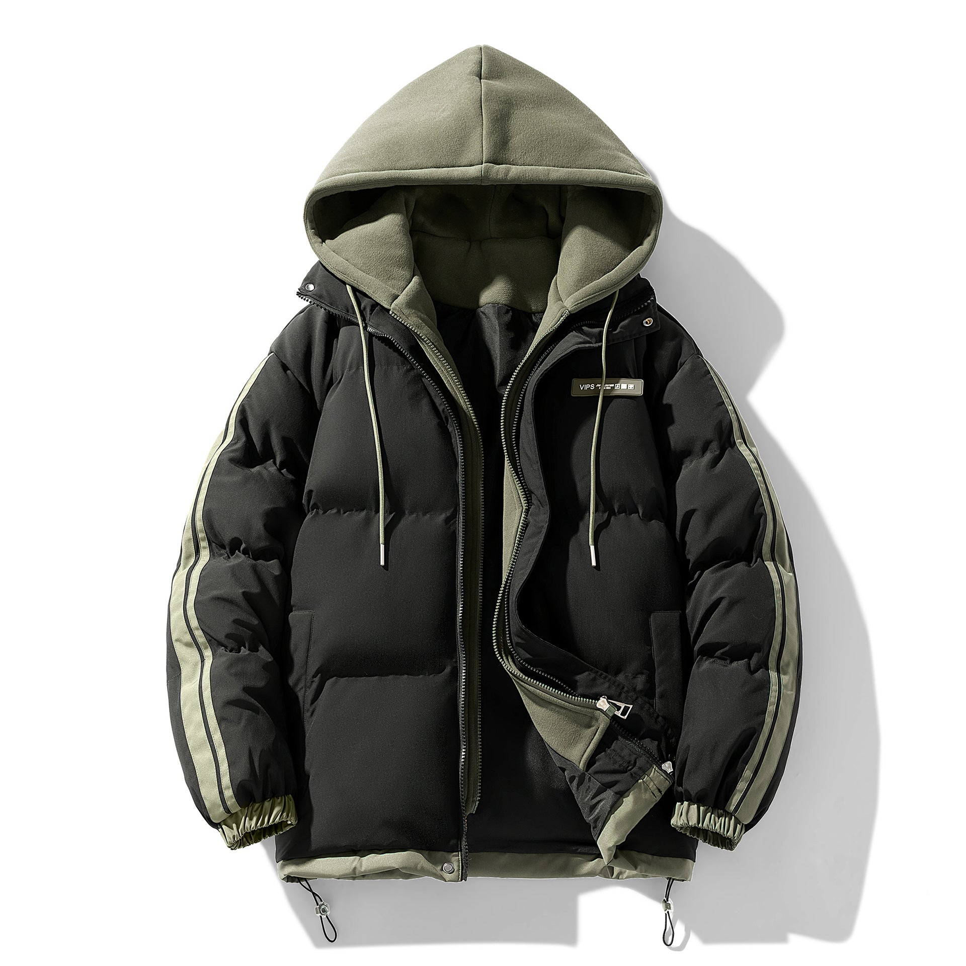 Herren wattierter Parka mit innenliegendem Hoodie und Zwei-Wege-Reißverschluss
