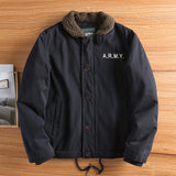 Herren Canvasjacke mit Teddykragen, Isolierfütterung und Kordelzug