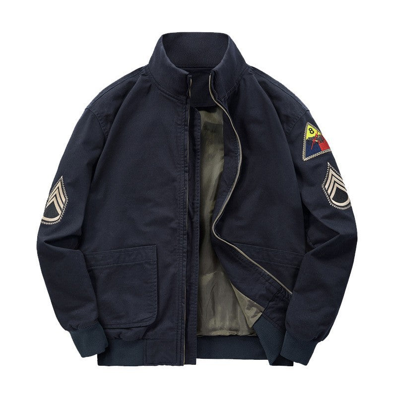 Herren Bomberjacke im Militärstil mit Patches und verdecktem Reißverschluss