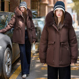 Damen kurzer Thermoparka mit abnehmbarem Kunstfellkragen und Taschen