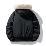 Herren wattierte Winterjacke mit Kapuze und abnehmbarem Kunstfellkragen