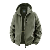Herren Softshelljacke im Tactical-Stil mit versteckter Kapuze und Brusttasche