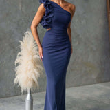 Damen Maxikleid mit einem Schulterträger und Rüsche