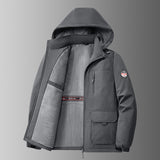 Herren gefütterte Softshell-Winterjacke mit Kapuze und Multifunktionstaschen