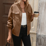 Damen Oversized Bomberjacke mit langen Ärmeln und Brusttaschen