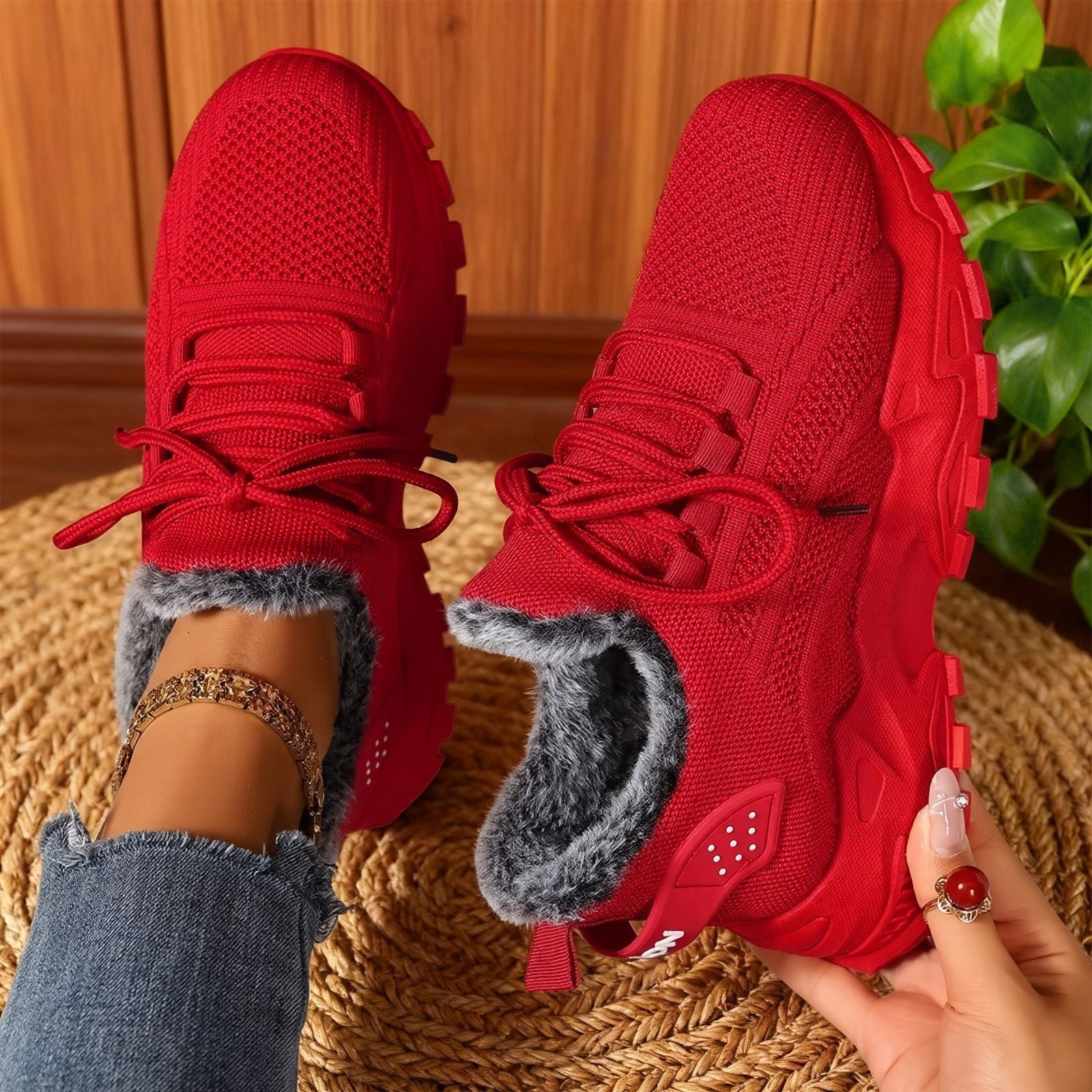 Alina™ - Lässige, leichte Fleece-Sneaker mit Schnürung