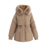 Damen kurzer Thermoparka mit abnehmbarem Kunstfellkragen und Taschen