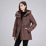 Damen wattierter Kapuzenparka mit taillierbarem Kordelzug und Rippbündchen