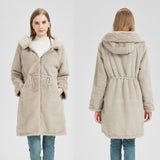 Damen langer Parka mit abnehmbarer Kapuze und taillenverstellbarem Kordelzug