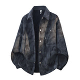 Herren Oversize-Cord-Workshirt im Batik-Look mit Druckknopfleiste