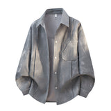 Herren Oversize-Cord-Workshirt im Batik-Look mit Druckknopfleiste