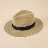Damen Strand-Fedora-Hut mit breiter Krempe und Band