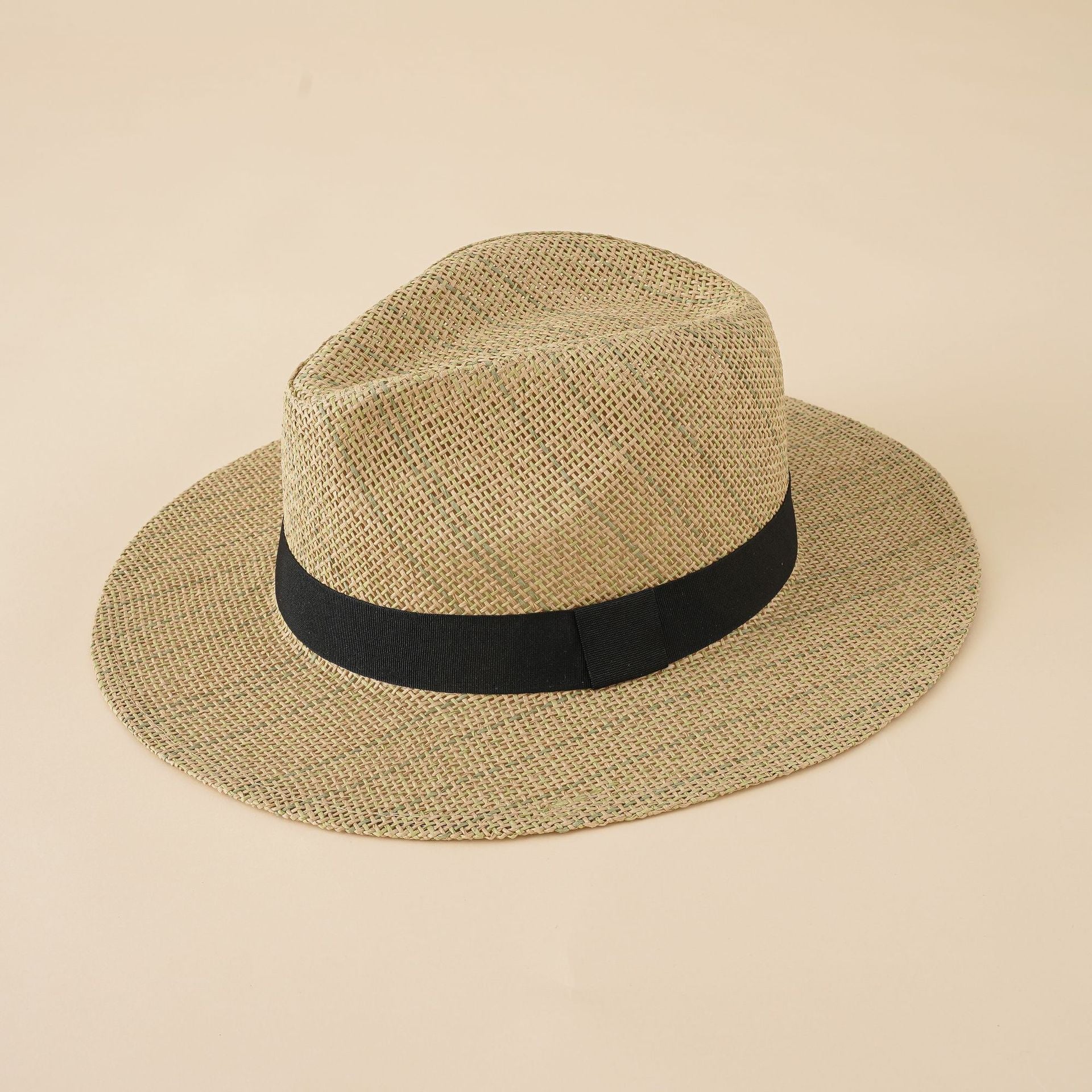 Damen Strand-Fedora-Hut mit breiter Krempe und Band