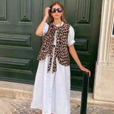 Damen Weste im Leopardenmuster mit Bindeband