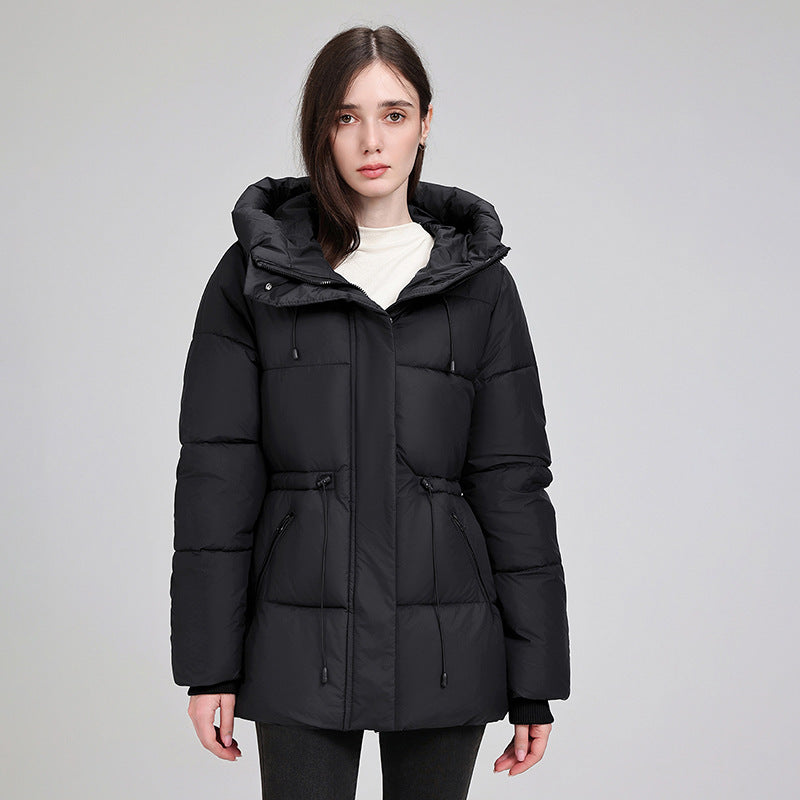 Damen wattierter Kapuzenparka mit taillierbarem Kordelzug und Rippbündchen