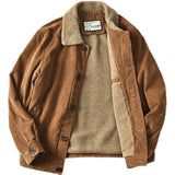 Herren gefütterte Cordjacke mit Teddykragen und Knopfleiste