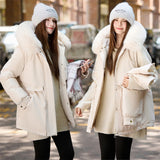 Damen kurzer Thermoparka mit abnehmbarem Kunstfellkragen und Taschen