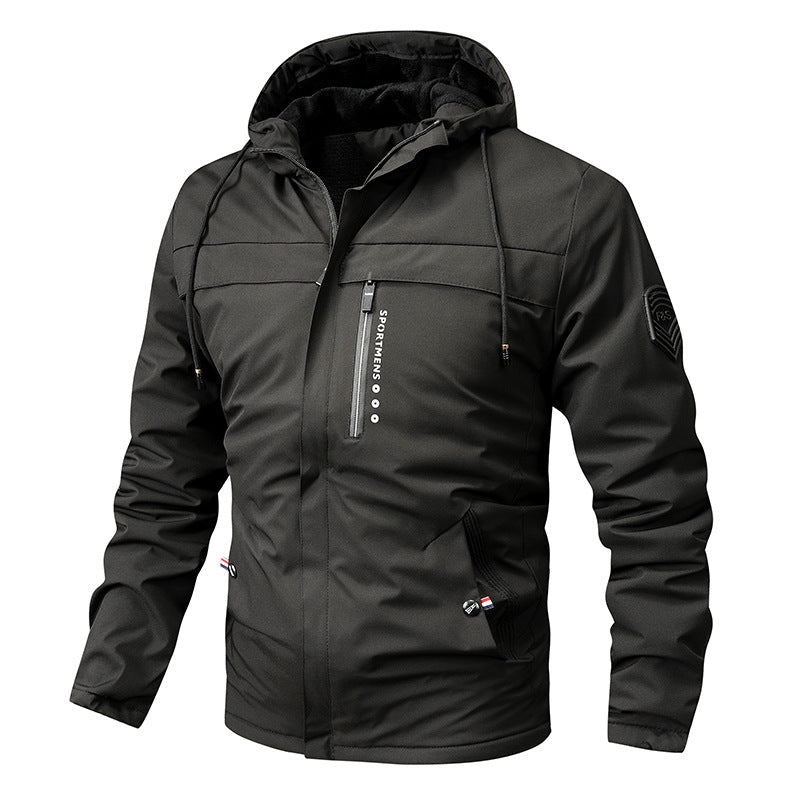Herren winddichte Softshelljacke mit verstellbarer Kapuze und Innenfutter