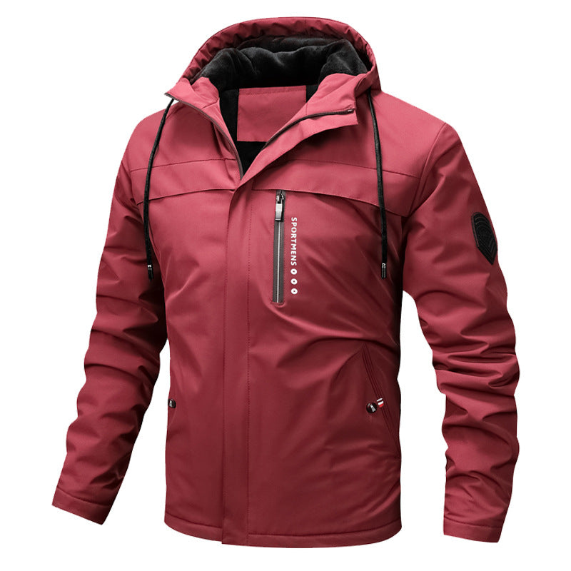 Herren winddichte Softshelljacke mit verstellbarer Kapuze und Innenfutter