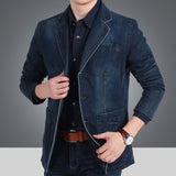 Herren Jeansblazer im schmalen Schnitt mit Used-Effekt und Taschen