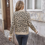 Damen Leopard-Print Rundhals Langarmpullover mit Rüsche