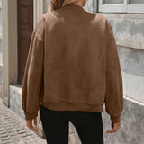 Damen Oversized Bomberjacke mit langen Ärmeln und Brusttaschen