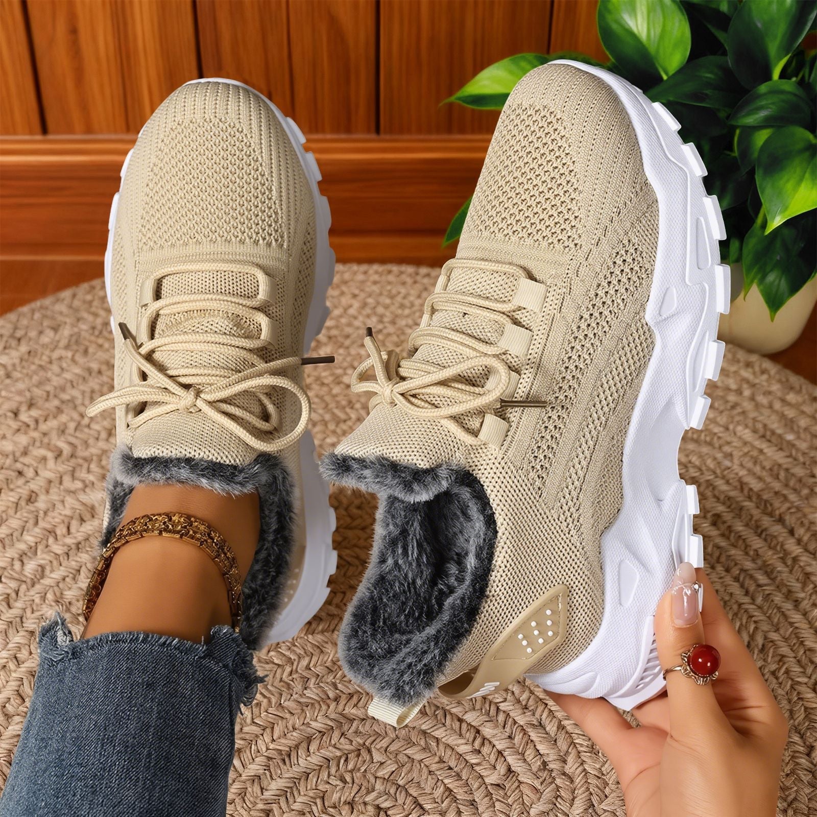 Alina™ - Lässige, leichte Fleece-Sneaker mit Schnürung